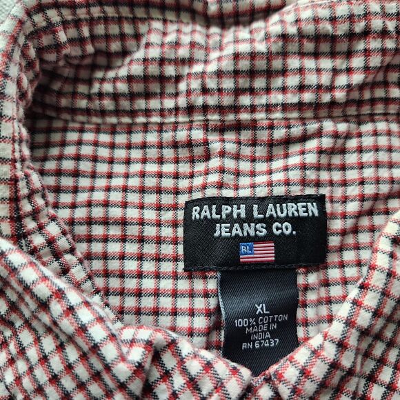 Ralph Lauren Jeans Shirt Mens XL Red Plaid Short Sleeve Button Down Cotton - Picture 4 of 11